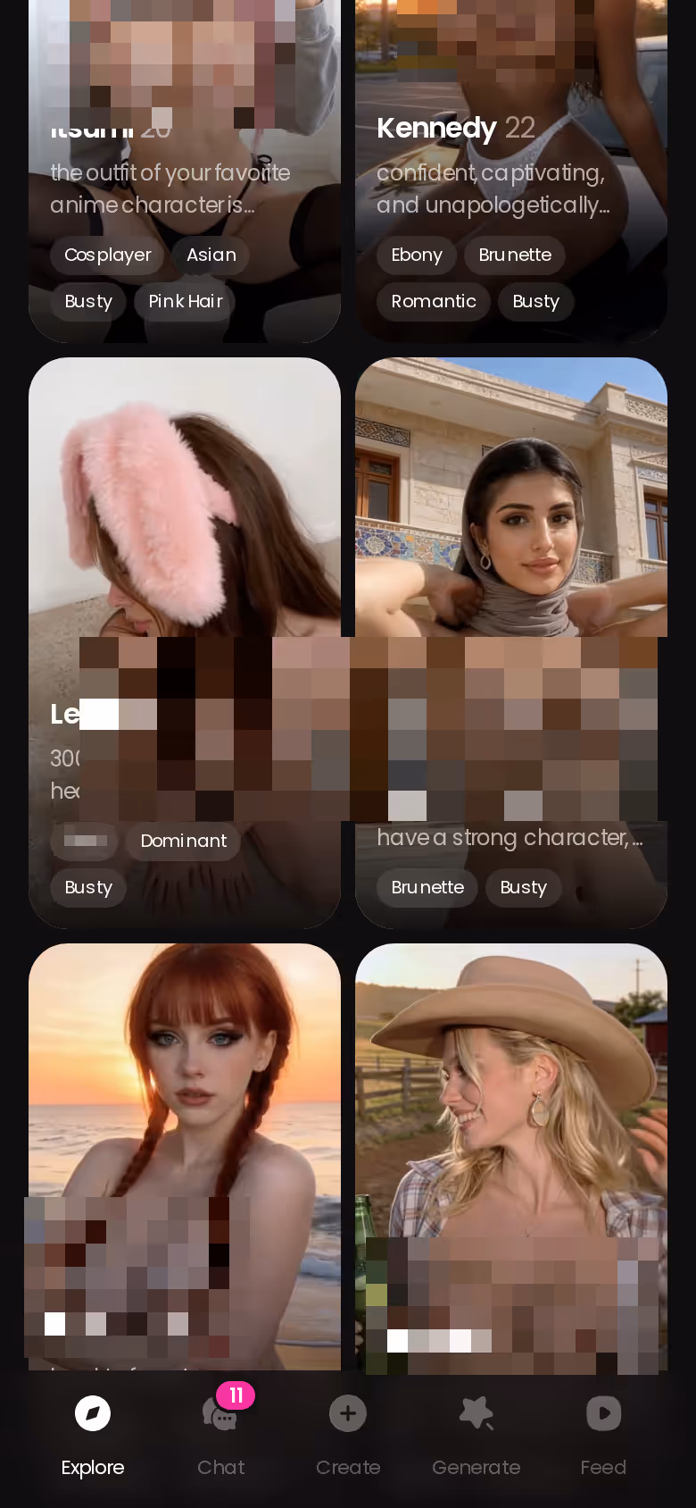 GoLove.ai mobile Explore grid where the character roster starts