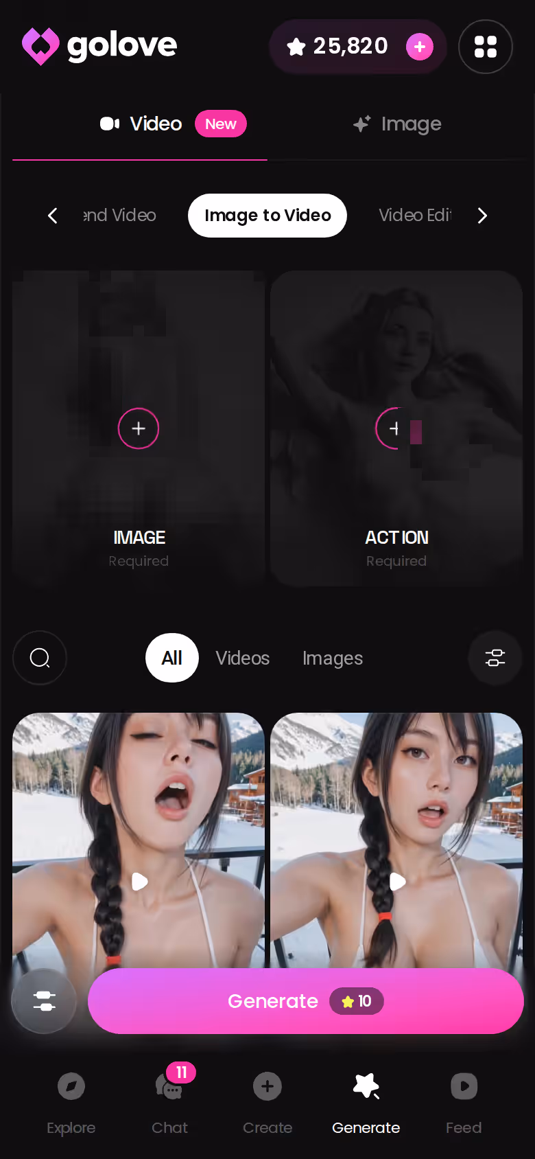 GoLove mobile chat turning an in-chat anime photo into a short video
